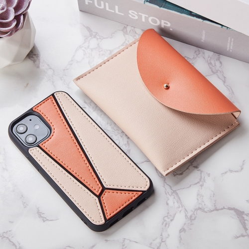 

Shockproof Geometric Stitching Protective Case with Leather Bag For iPhone 12 / 12 Pro(Apricot + Orange-B)