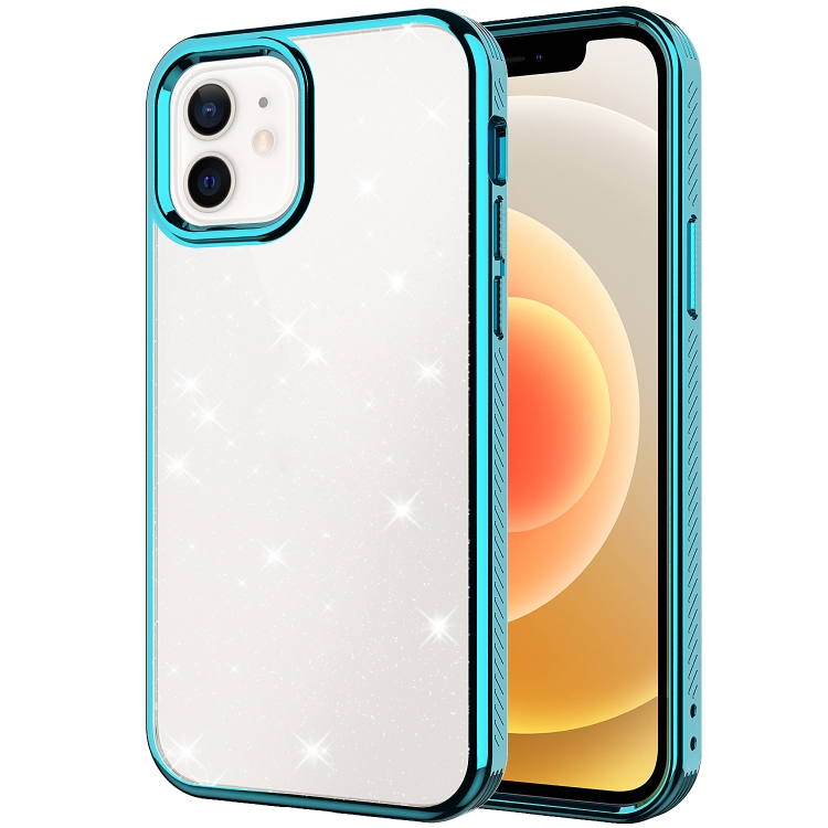 

Electroplating Frame Glitter Powder Protective Case For iPhone 12 mini(Blue)
