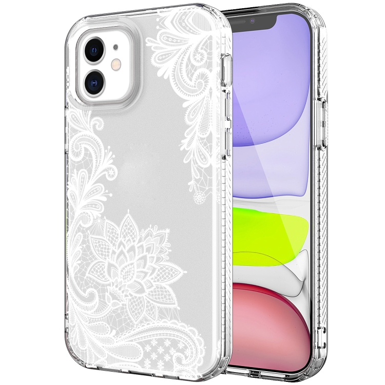 

Shockproof Electroplating IMD Protective Case For iPhone 12 mini(GWL025BL Lace Flower)