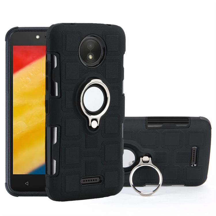 

For Motorola Moto C Plus 2 In 1 Cube PC + TPU Protective Case with 360 Degrees Rotate Silver Ring Holder(Black)
