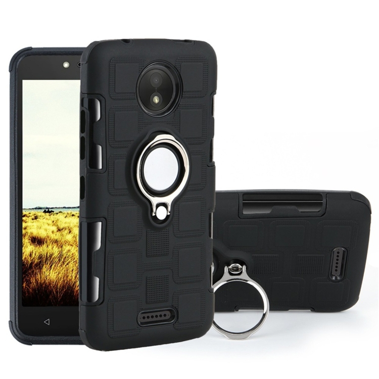 

For Motorola Moto C 2 In 1 Cube PC + TPU Protective Case with 360 Degrees Rotate Silver Ring Holder(Black)
