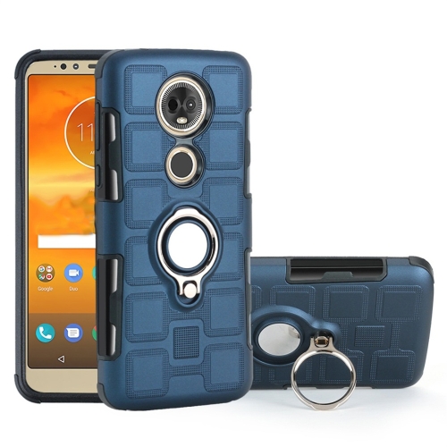 

For Motorola Moto E5 Plus US Version 2 In 1 Cube PC + TPU Protective Case with 360 Degrees Rotate Silver Ring Holder(Navy Blue)