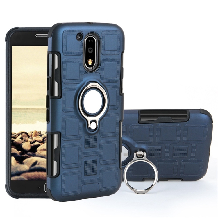 

For Motorola Moto G4 Plus 2 In 1 Cube PC + TPU Protective Case with 360 Degrees Rotate Silver Ring Holder(Navy Blue)