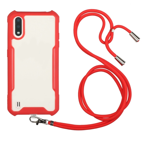 

For Samsung Galaxy A01 / M10 Acrylic + Color TPU Shockproof Case with Neck Lanyard(Red)