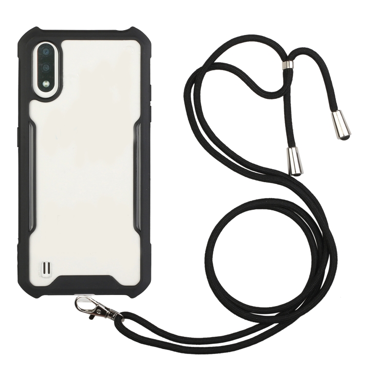 

For Samsung Galaxy A01 / M10 Acrylic + Color TPU Shockproof Case with Neck Lanyard(Black)