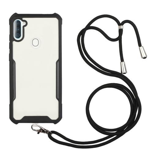 

For Samsung Galaxy A11 / M11 Acrylic + Color TPU Shockproof Case with Neck Lanyard(Black)