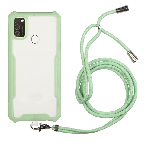 

For Samsung Galaxy A21s Acrylic + Color TPU Shockproof Case with Neck Lanyard(Avocado)