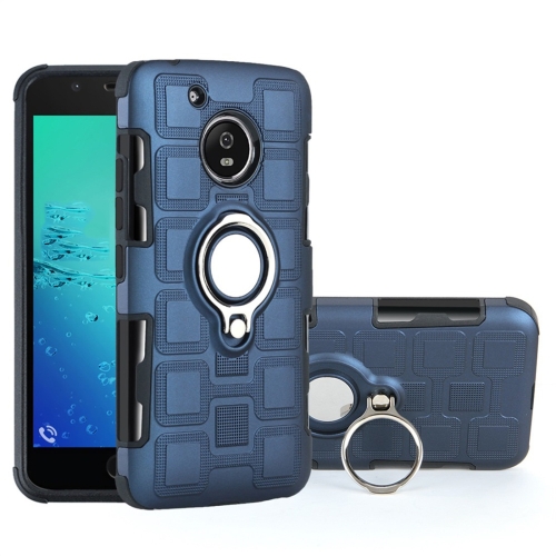 

For Motorola Moto G5 2 In 1 Cube PC + TPU Protective Case with 360 Degrees Rotate Silver Ring Holder(Navy Blue)