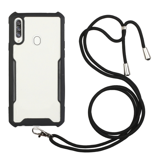 

For Samsung Galaxy A60 / M40 Acrylic + Color TPU Shockproof Case with Neck Lanyard(Black)