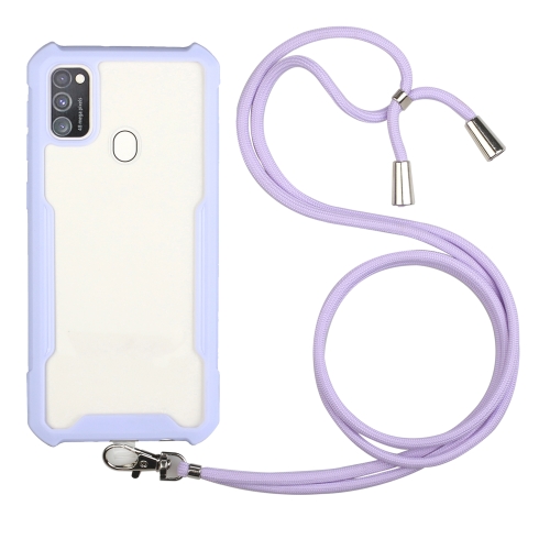 

For Samsung Galaxy M30s / M21 Acrylic + Color TPU Shockproof Case with Neck Lanyard(Purple)