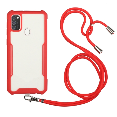 

For Samsung Galaxy M31 Acrylic + Color TPU Shockproof Case with Neck Lanyard(Red)