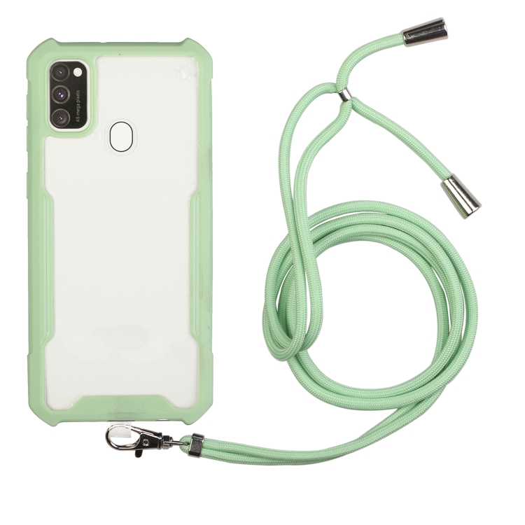 

For Samsung Galaxy M31 Acrylic + Color TPU Shockproof Case with Neck Lanyard(Avocado)