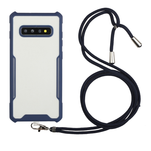 

For Samsung Galaxy S10 Acrylic + Color TPU Shockproof Case with Neck Lanyard(Dark Blue)