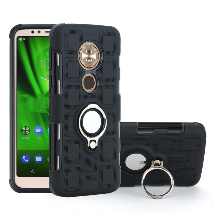 

For Motorola Moto G6 Play / Moto E5 2 In 1 Cube PC + TPU Protective Case with 360 Degrees Rotate Silver Ring Holder(Black)