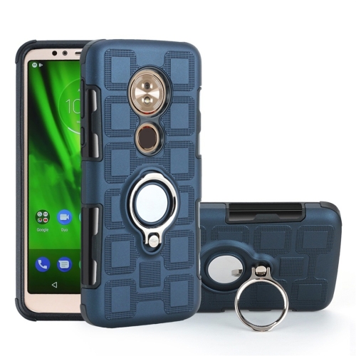 

For Motorola Moto G6 Play / Moto E5 2 In 1 Cube PC + TPU Protective Case with 360 Degrees Rotate Silver Ring Holder(Navy Blue)