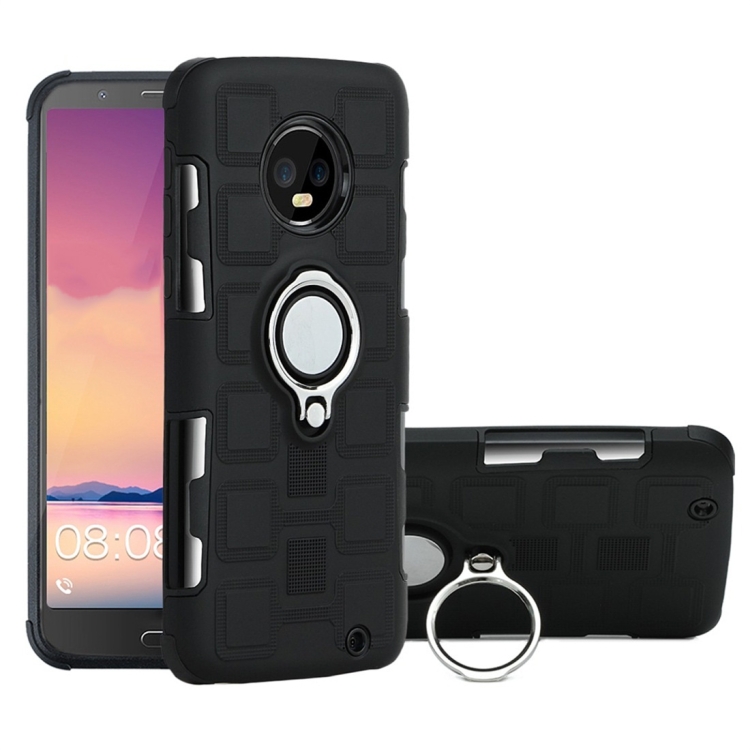 

For Motorola Moto G6 Plus 2 In 1 Cube PC + TPU Protective Case with 360 Degrees Rotate Silver Ring Holder(Black)