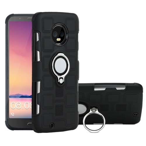 

For Motorola Moto G6 EU / US Version 2 In 1 Cube PC + TPU Protective Case with 360 Degrees Rotate Silver Ring Holder(Black)