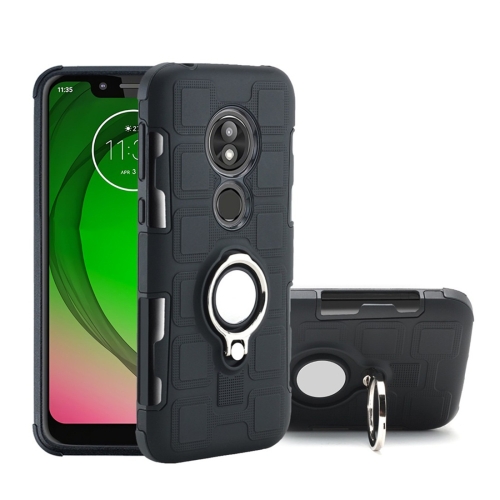 

For Motorola Moto G7 Play 2 In 1 Cube PC + TPU Protective Case with 360 Degrees Rotate Silver Ring Holder(Black)