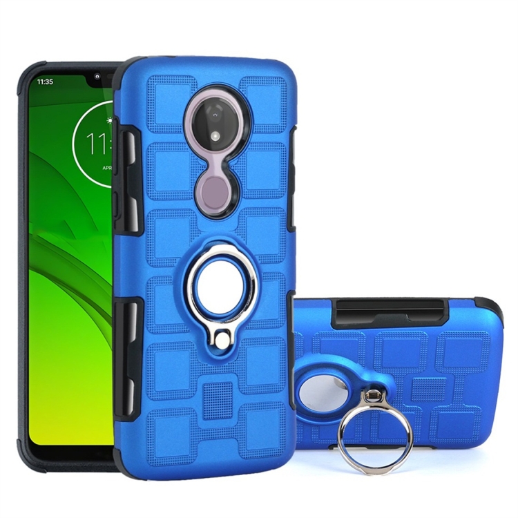 

For Motorola Moto G7 Power EU Version 2 In 1 Cube PC + TPU Protective Case with 360 Degrees Rotate Silver Ring Holder(Blue)