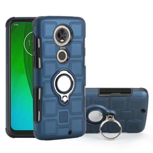 

For Motorola Moto G7 2 In 1 Cube PC + TPU Protective Case with 360 Degrees Rotate Silver Ring Holder(Navy Blue)