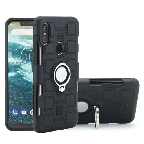 

For Motorola One Power (P30 Note) 2 In 1 Cube PC + TPU Protective Case with 360 Degrees Rotate Silver Ring Holder(Black)