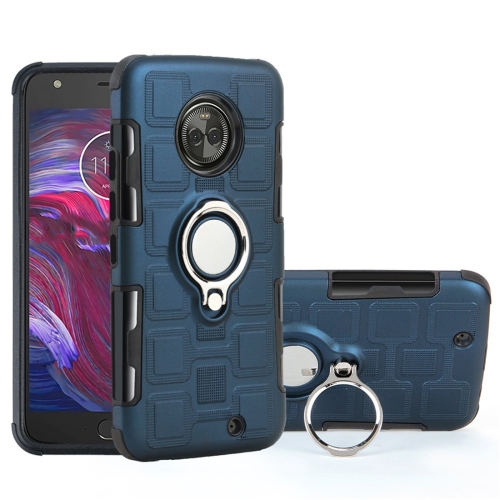 

For Motorola Moto X4 2017 2 In 1 Cube PC + TPU Protective Case with 360 Degrees Rotate Silver Ring Holder(Navy Blue)
