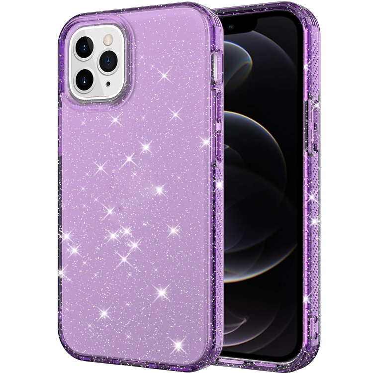 

Transparent Glitter Powder Protective Case For iPhone 12 / 12 Pro(Purple)