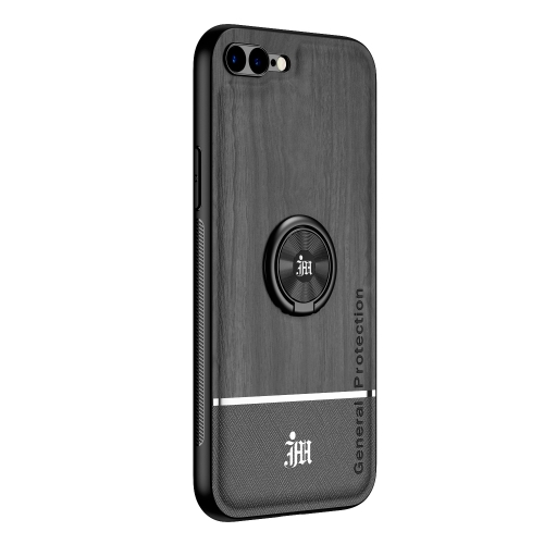 

Wood Grain PC + TPU Shockproof Protective Case with Ring Holder For iPhone 8 Plus & 7 Plus(Black)