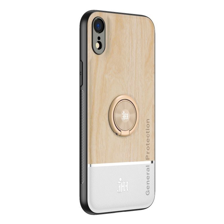 

Wood Grain PC + TPU Shockproof Protective Case with Ring Holder For iPhone XR(Wood Color)