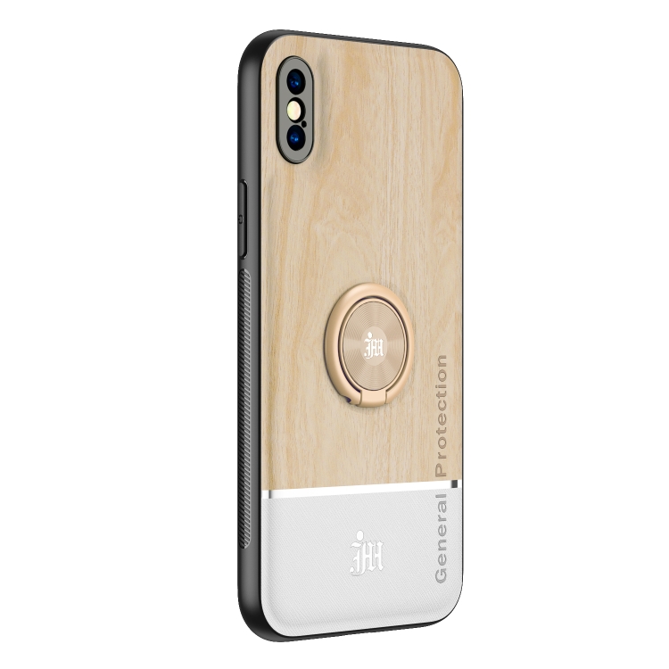 

Wood Grain PC + TPU Shockproof Protective Case with Ring Holder For iPhone XS Max(Wood Color)