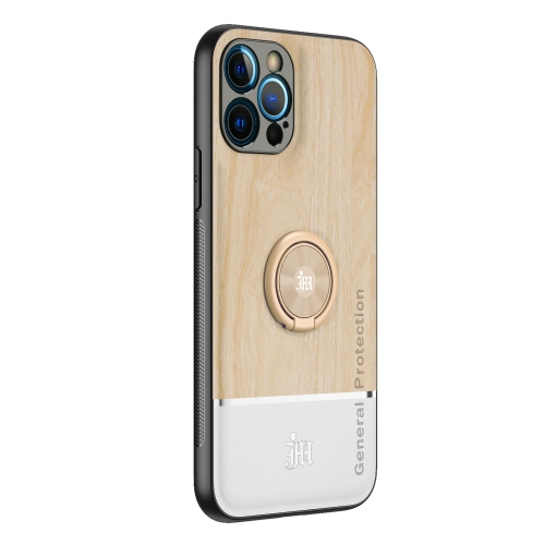 

Wood Grain PC + TPU Shockproof Protective Case with Ring Holder For iPhone 12 Pro(Wood Color)