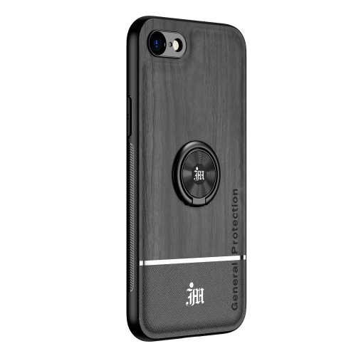 

Wood Grain PC + TPU Shockproof Protective Case with Ring Holder For iPhone SE 2020 / 8 / 7(Black)