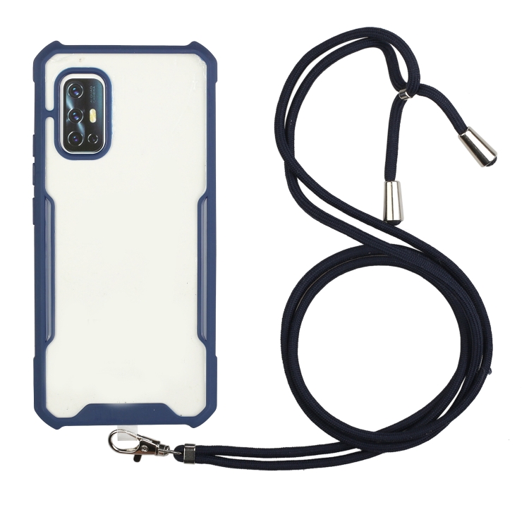 

For vivo V19 (Indian Version) Acrylic + Color TPU Shockproof Case with Neck Lanyard(Dark Blue)
