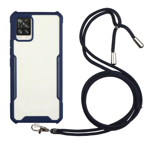 

For vivo V20 Acrylic + Color TPU Shockproof Case with Neck Lanyard(Dark Blue)