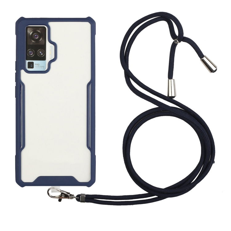 

For vivo X50 Pro Acrylic + Color TPU Shockproof Case with Neck Lanyard(Dark Blue)