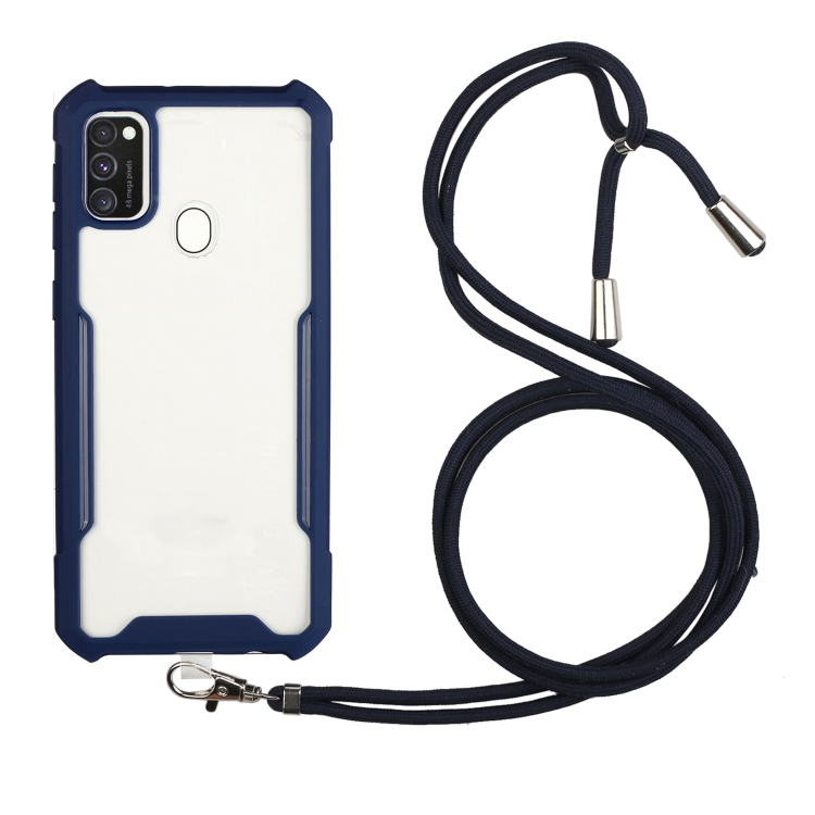 

For vivo Y50 / Y30 Acrylic + Color TPU Shockproof Case with Neck Lanyard(Dark Blue)