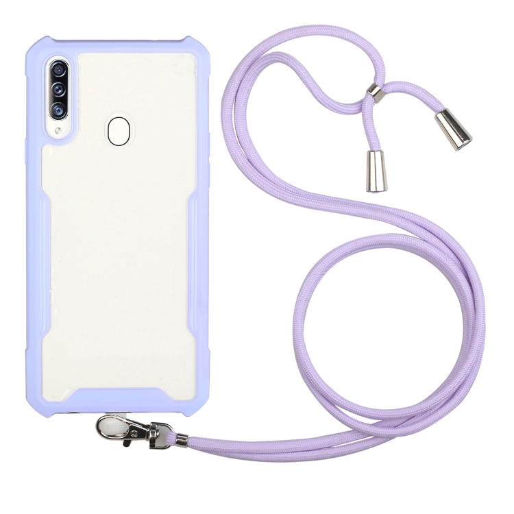 

For vivo Y91/Y91i (Rear-mounted Fingerprint) Acrylic + Color TPU Shockproof Case with Neck Lanyard(Purple)