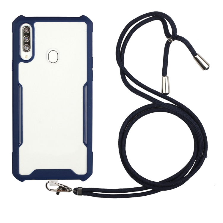 

For vivo Y91/Y91i (Rear-mounted Fingerprint) Acrylic + Color TPU Shockproof Case with Neck Lanyard(Dark Blue)