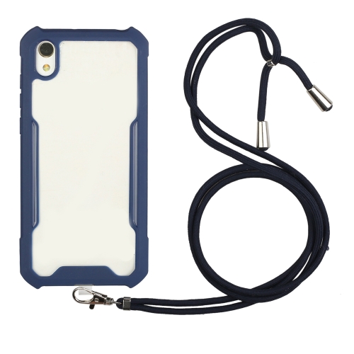 

For vivo Y91c/Y93/Y95 (Front-mounted Fingerprint) Acrylic + Color TPU Shockproof Case with Neck Lanyard(Dark Blue)