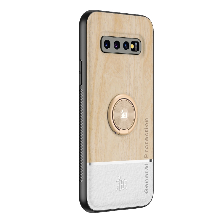 

For Samsung Galaxy S10+ Wood Grain PC + TPU Shockproof Protective Case with Ring Holder(Wood Color)