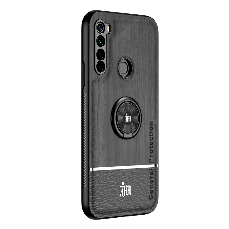 

For Xiaomi Redmi Note 8 Wood Grain PC + TPU Shockproof Protective Case with Ring Holder(Black)