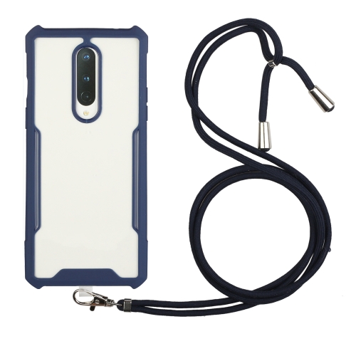 

For OnePlus 6T Acrylic + Color TPU Shockproof Case with Neck Lanyard(Dark Blue)