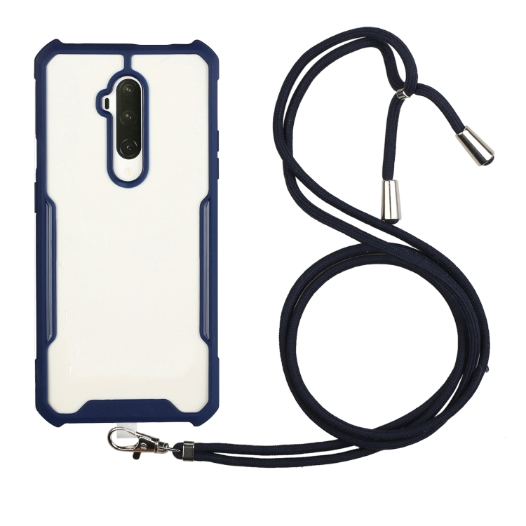

For OnePlus 7 Pro Acrylic + Color TPU Shockproof Case with Neck Lanyard(Dark Blue)
