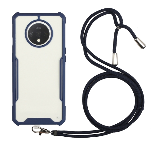 

For OnePlus 7T Acrylic + Color TPU Shockproof Case with Neck Lanyard(Dark Blue)