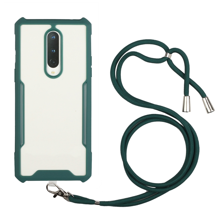 

For OnePlus 8 Acrylic + Color TPU Shockproof Case with Neck Lanyard(Dark Green)