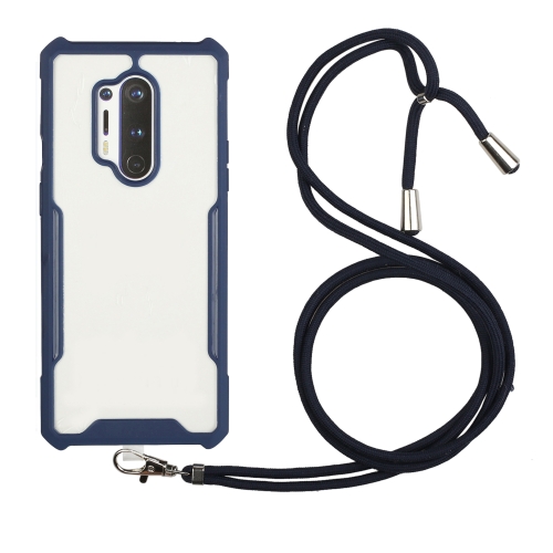 

For OnePlus 8 Pro Acrylic + Color TPU Shockproof Case with Neck Lanyard(Dark Blue)