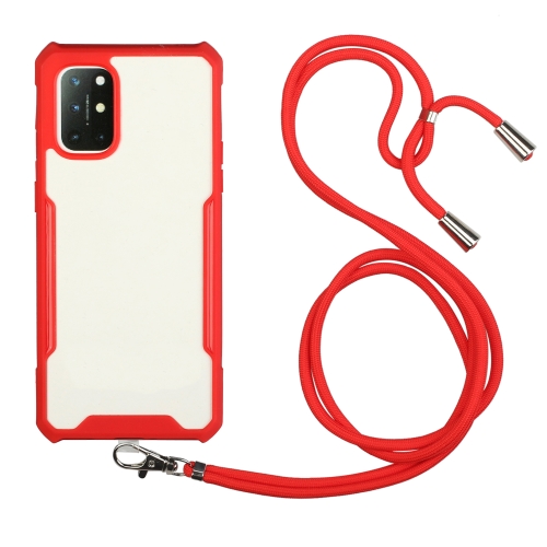 

For OnePlus 8T Acrylic + Color TPU Shockproof Case with Neck Lanyard(Red)