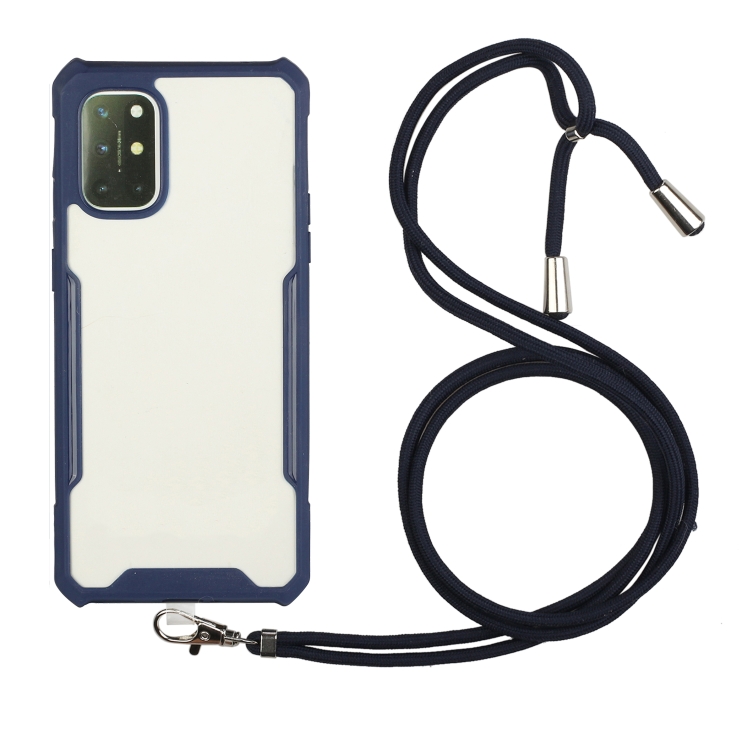 

For OnePlus 8T Acrylic + Color TPU Shockproof Case with Neck Lanyard(Dark Blue)