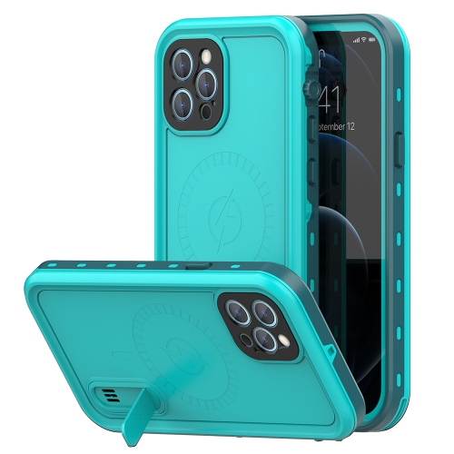 

RedPepper Shockproof Waterproof Solid Color PC + TPU Magsafe Case with Holder For iPhone 12 Pro Max(Blue)