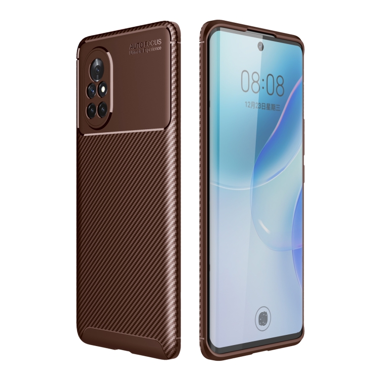 

For Huawei nova 8 5G Carbon Fiber Texture Shockproof TPU Case(Brown)